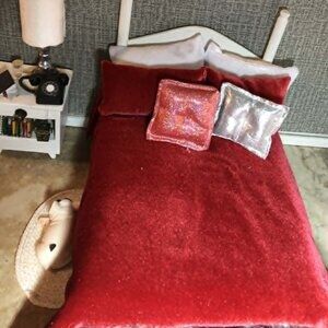 Barbie Doll Red & White Velvet Full /Double Size Christmas Bedspread & Pillows